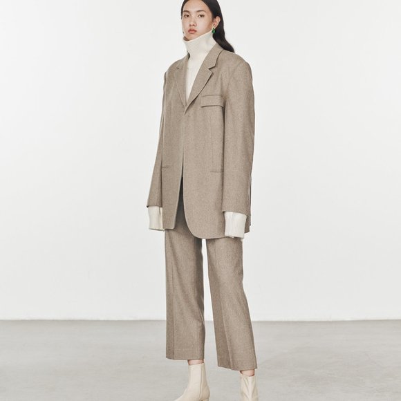 CHICJOC Women Timeless Oversized the-row style cashmere blazer size 38 in taupe - Picture 4 of 16